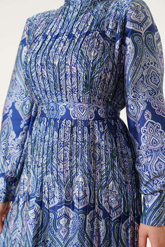 Mixed Pattern Belted Dress Parliament