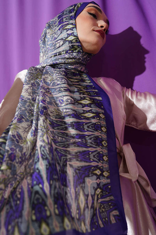 Karışık Desenli Pamuk Şal Mor