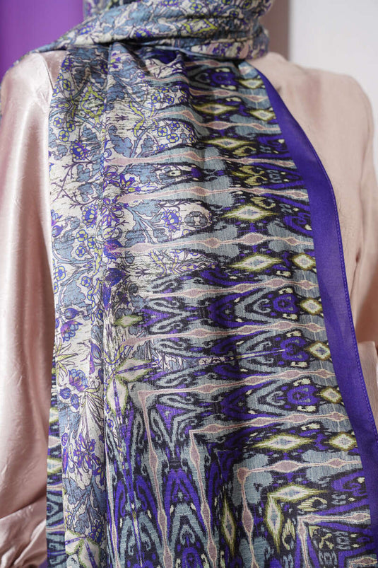 Karışık Desenli Pamuk Şal Mor