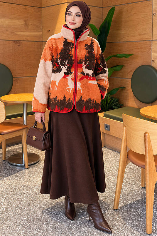 Veste Peluche À Motifs Colorés En Orange