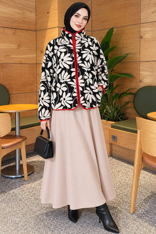Manteau En Fausse Fourrure À Motifs Mélangés Noir