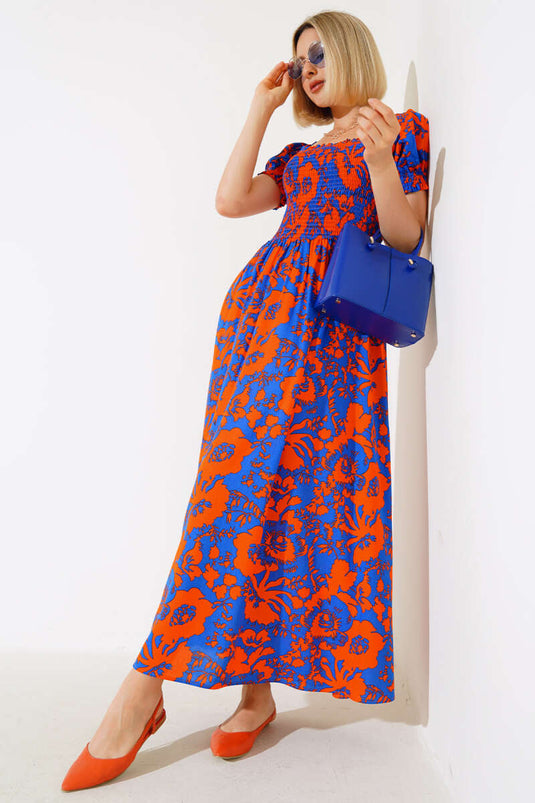 Robe tissée en viscose à motifs variés, couleur orange Saxe