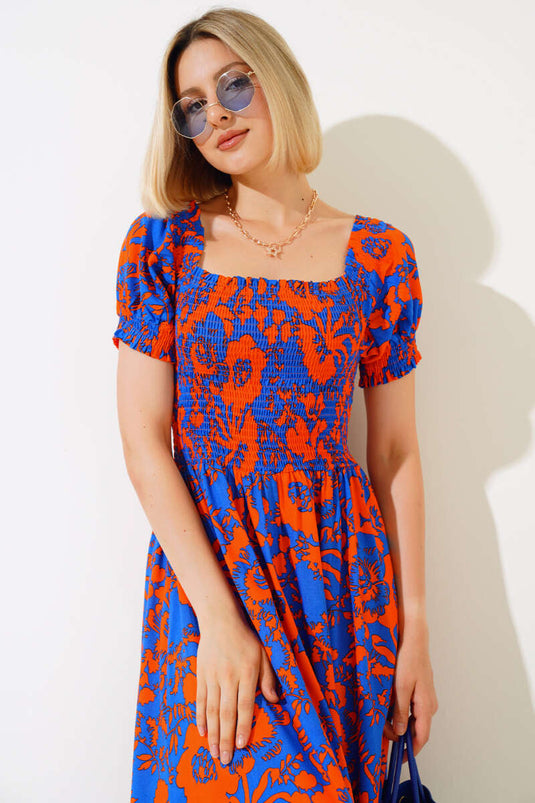 Robe tissée en viscose à motifs variés, couleur orange Saxe