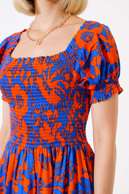 Robe tissée en viscose à motifs variés, couleur orange Saxe