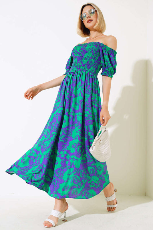Robe en viscose tissée à motifs variés, vert et violet