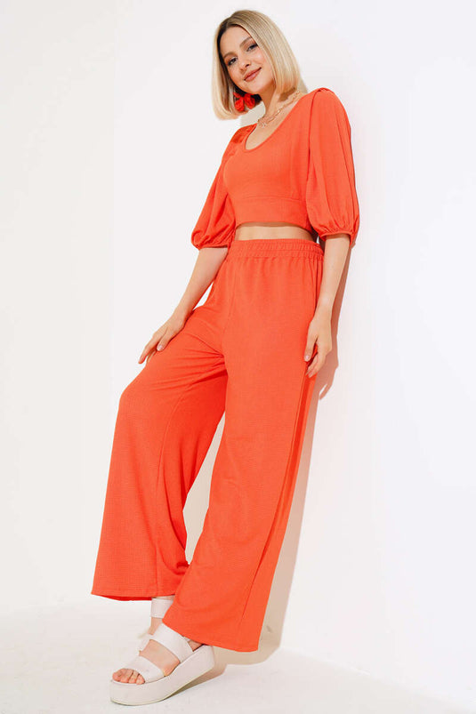 Ensemble deux pièces orange à manches pastèque