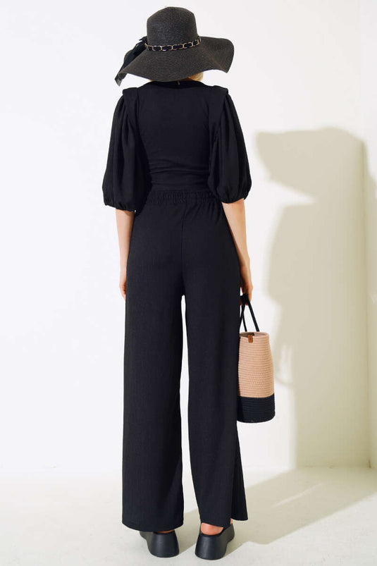 Ensemble deux pièces noir à manches pastèque