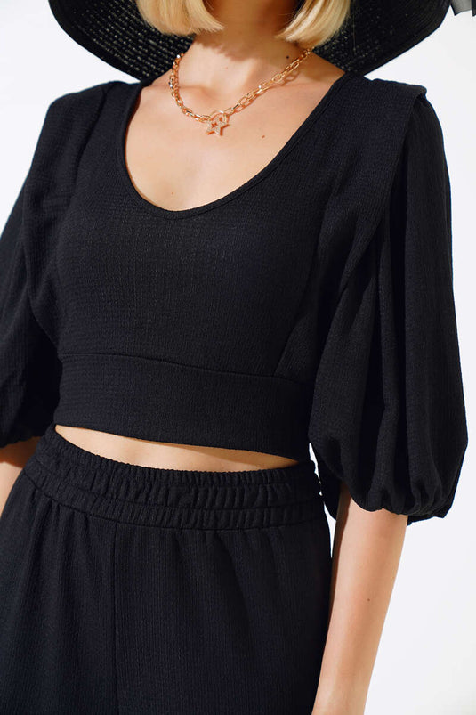 Watermelon Sleeve Two Piece Suit Black