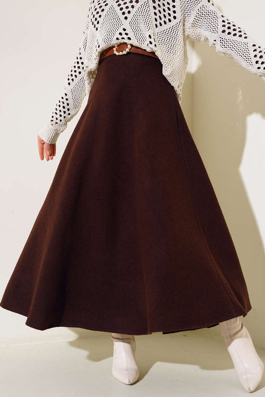 Jupe évasée en cachemire marron