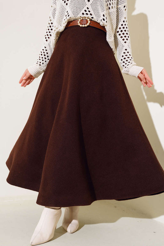 Jupe évasée en cachemire marron