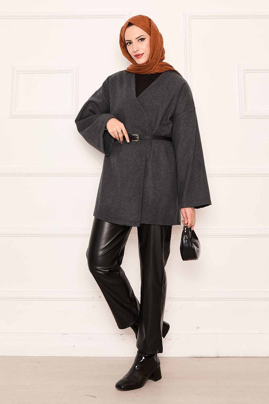 Eleganter Oversized Mantel aus Kaschmirstoff Anthrazit