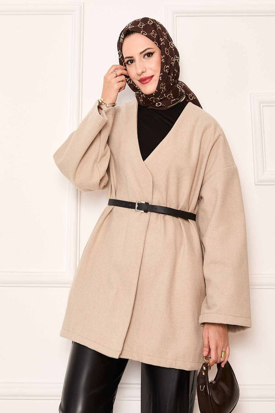 Elegante cappotto oversize in tessuto di cashmere beige