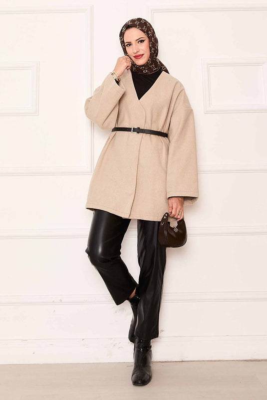 Elegante cappotto oversize in tessuto di cashmere beige
