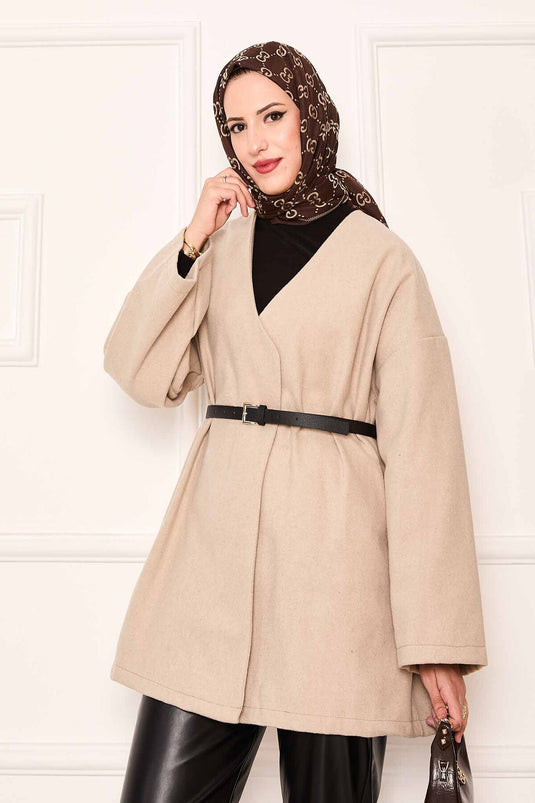 Eleganter Oversized Mantel aus Kaschmirstoff Beige