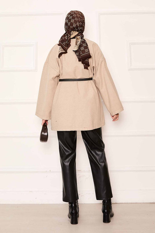 Elegante cappotto oversize in tessuto di cashmere beige