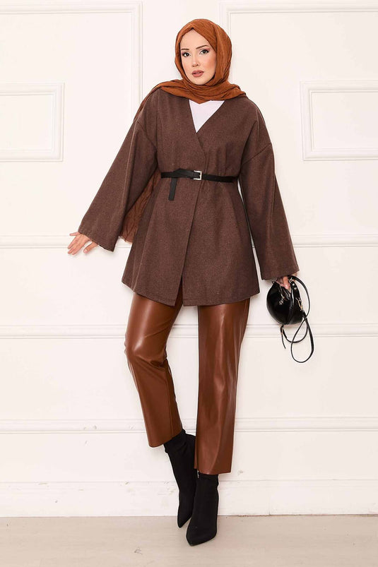 Elegant Oversized Cashmere Fabric Coat Brown