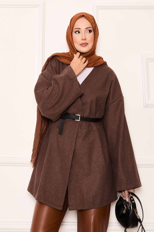 Elegant Oversized Cashmere Fabric Coat Brown