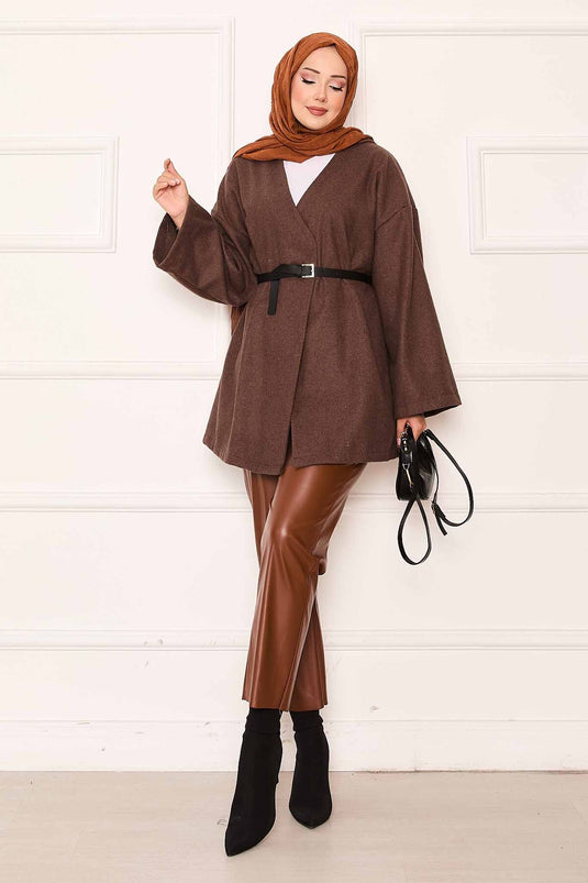 Elegant Oversized Cashmere Fabric Coat Brown