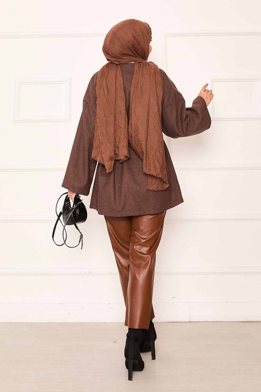 Elegant Oversized Cashmere Fabric Coat Brown