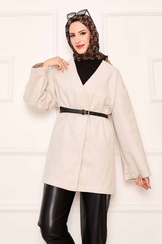 Elegante Oversized Cap aus Kaschmirstoff in Stein