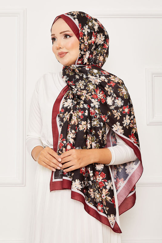 شال حجاب بنقشة الأقحوان، لون عنابي
