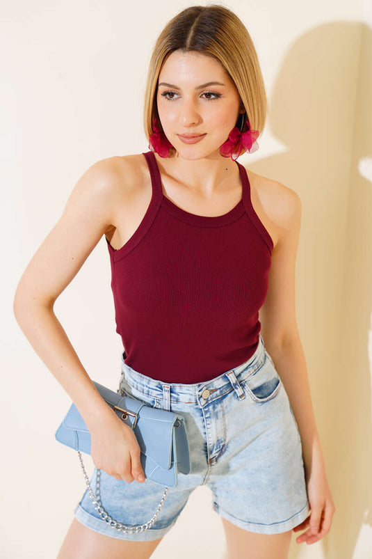 Burgundy Ribbed Strap Bodysuit