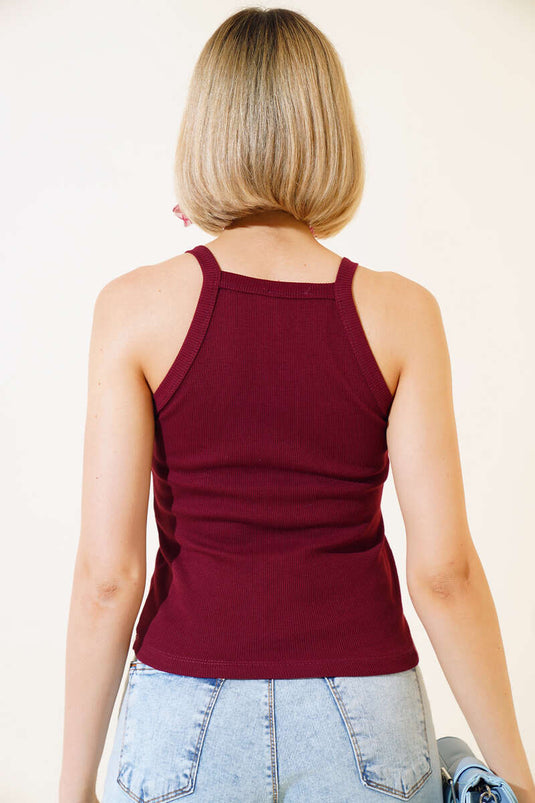 Burgundy Ribbed Strap Bodysuit