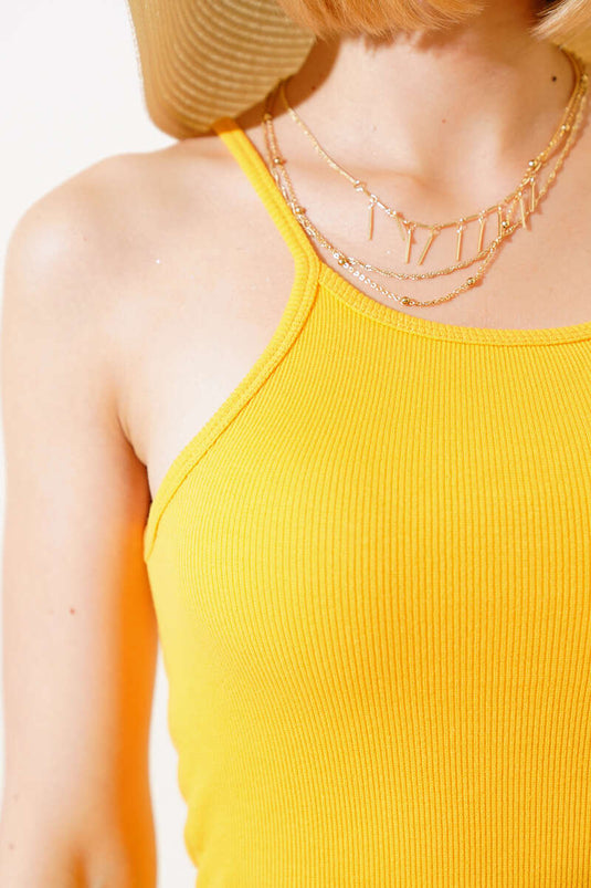 Ribbed Strap Bodysuit Mustard