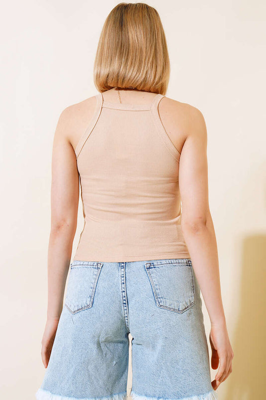 Body con spalline sottili e canotta color latte