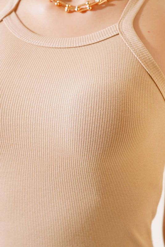 Body con spalline sottili e canotta color latte