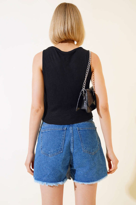 Ribbed Fitted Blouse Black