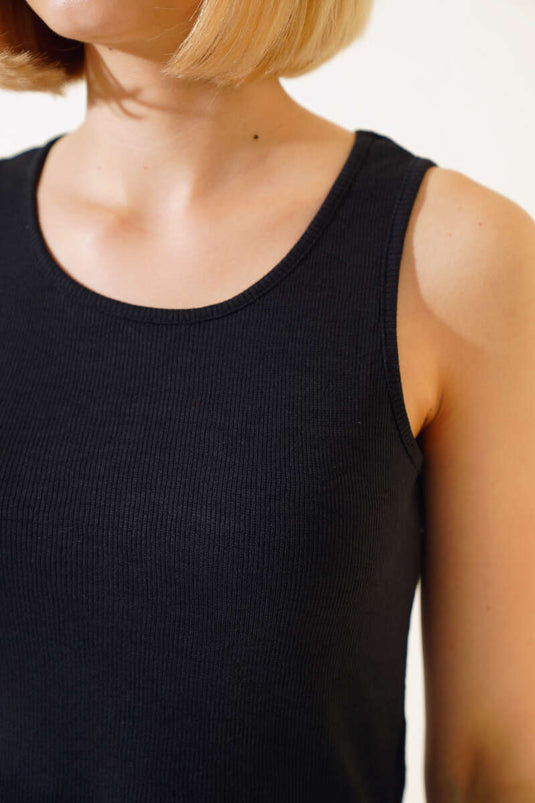 Ribbed Fitted Blouse Black