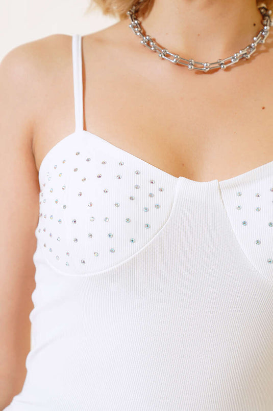 Kaşkorse Taşlı Bluz Ekru