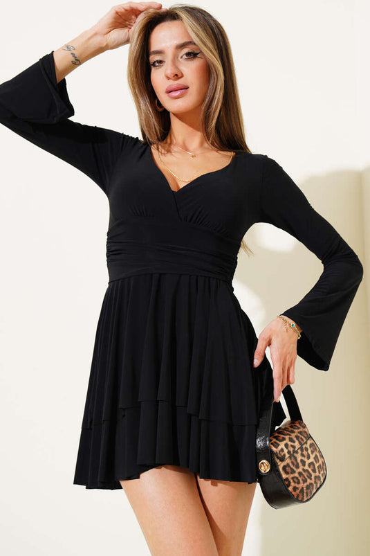 Vestito Mini Sabbia con Gonna a Gonna Nera