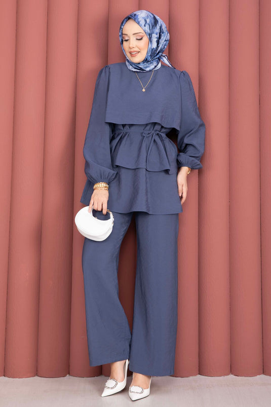 Kat Kat Schnürdetail Zweiteiliges Modest Fashion Set Indigo
