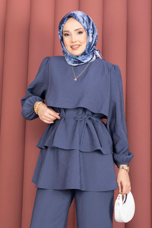 Kat Kat Drawstring Detail Two-Piece Modest Fashion Set Indigo
