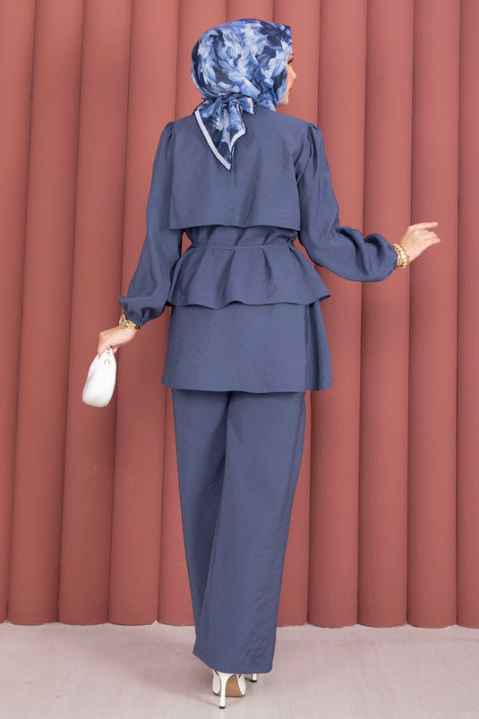 Kat Kat Schnürdetail Zweiteiliges Modest Fashion Set Indigo