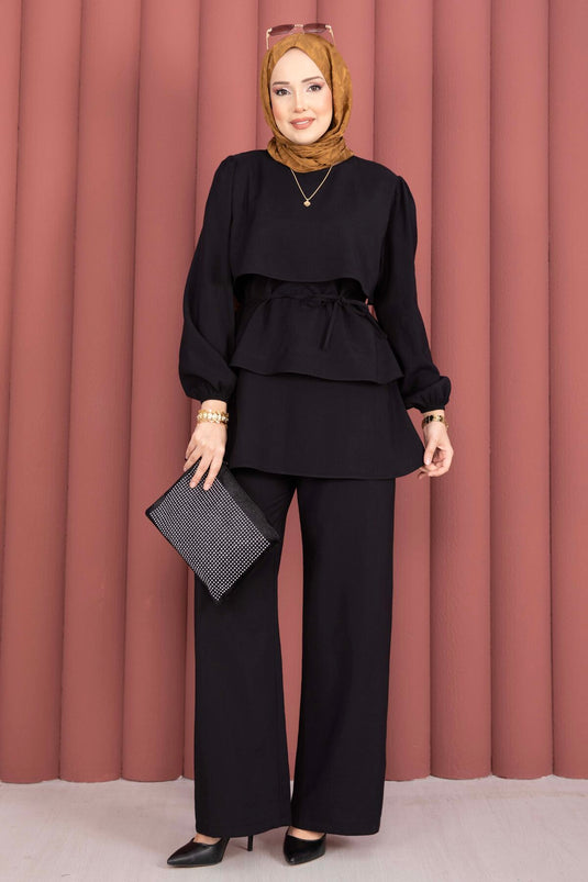 Kat Kat Drawstring Detail Two-Piece Modest Fashion Set Black