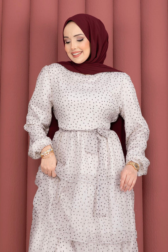 Kat Kat Belted Polka Dot Dress Ecru