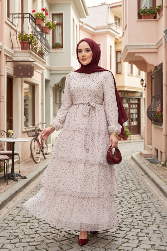 Robe à pois avec ceinture Kat Kat écru