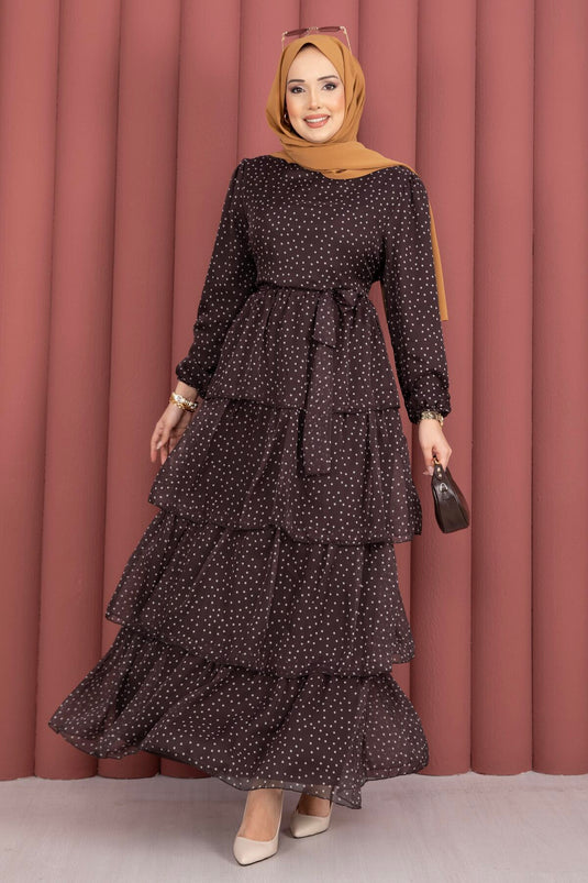 Kat Kat Belted Polka Dot Dress Brown