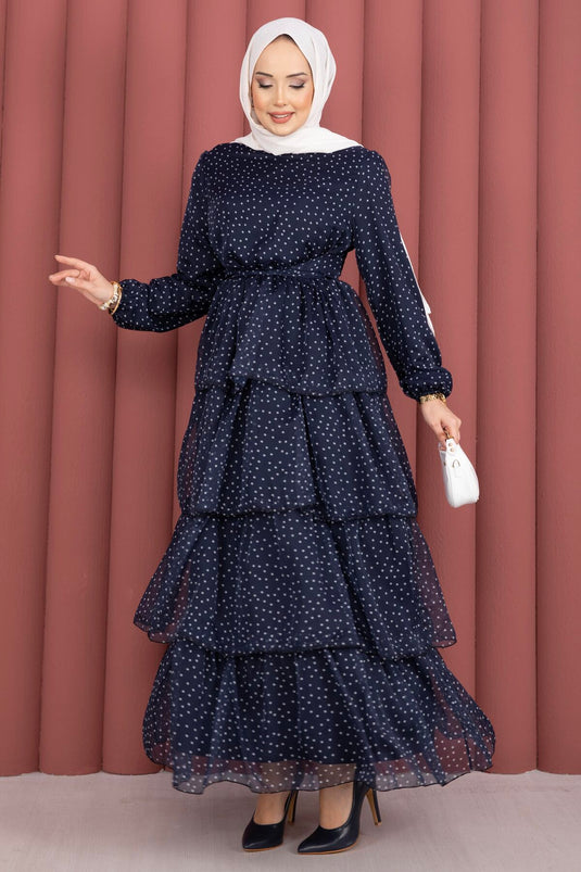 Robe à pois avec ceinture Kat Kat bleu marine