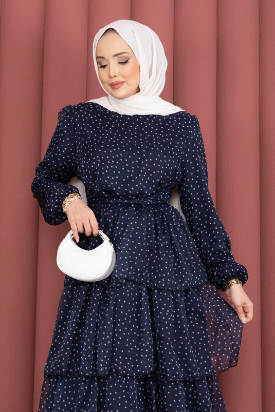 Kat Kat Belted Polka Dot Dress Navy Blue