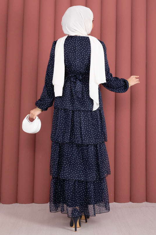 Robe à pois avec ceinture Kat Kat bleu marine