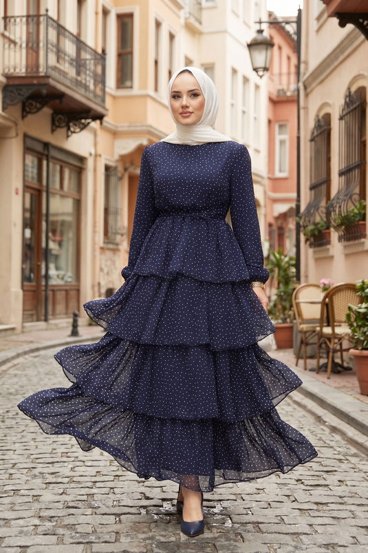 Robe à pois avec ceinture Kat Kat bleu marine