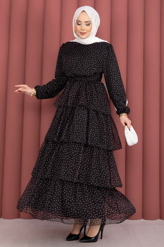 Kat Kat Belted Polka Dot Dress Black