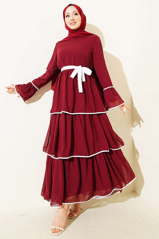 Robe en chiffon bordeaux avec ceinture à volants Kat Kat