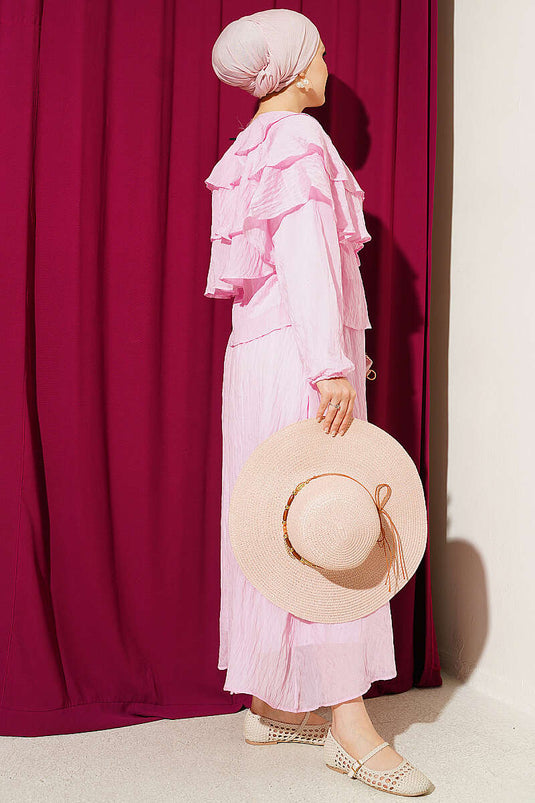 Kat Kat Bluzlu Etekli İkili Takım Pembe