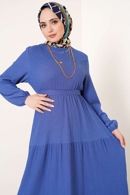 فستان بحزام ملفوف بطبقات نيلي