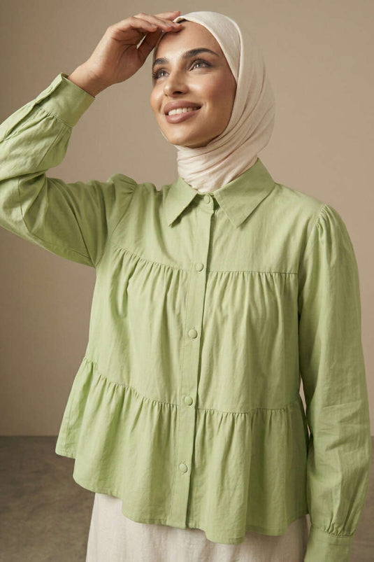 Chemise froncée à détails Kat Kat vert pistache